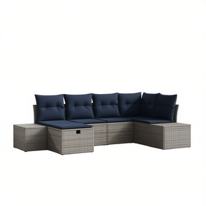 Ensemble de canapés de jardin en polyrotin gris, 6 pièces, avec coussins, meubles d'extérieur, ensembles de jardin - Product Image 1