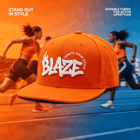Casquette Snapback à visière plate orange unie avec broderie 3D en relief BLAZE Flame Streetwear Hip Hop pour la mode de rue et le skateboard