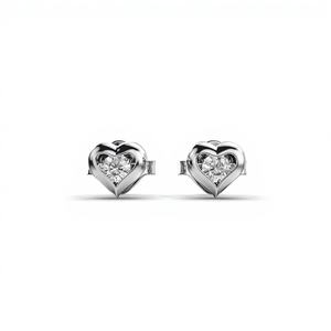 Boucles d'oreilles clous en diamant de laboratoire en forme de cœur, en argent sterling 925 massif rhodié, certifiées IGI, pour femme, mariage, anniversaire, soirée - Product Image 1
