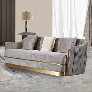 Conjunto de sofá italiano, novo sofá de veludo de alta qualidade com design de luxo, sofá de 3 lugares, conjunto de luxo dourado para sala de estar, sofá