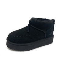 Bottes d'hiver décontractées pour femmes, légères, à plateforme, bout rond, en daim de vache et nubuck, avec doublure en fourrure intégrée et doublure en cuir