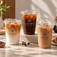 Gobelets en plastique PET transparents avec logo personnalisé, couvercle plat avec trou pour paille, pour café glacé, café à emporter, vente en gros pour restaurants