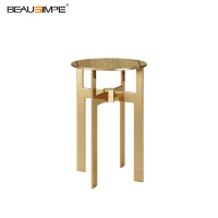 Table d'appoint en travertin minimaliste avec dessus en verre artisanal & base en pierre naturelle, personnalisable pour salon