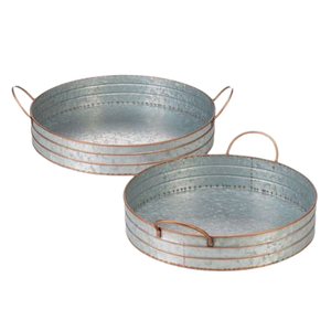 Plateau de fête décor vintage de ferme de campagne plateau de service de nourriture en métal rustique galvanisé avec poignées - Product Image 1