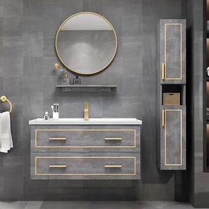 Hotel Furniture Panel <strong>Bathroom</strong> <strong>Cabinet</strong> with Mirror Custom Smart Vanity <strong>Wooden</strong> White Stainless Steel Modern Rectangle Foam Board - Product Image 2