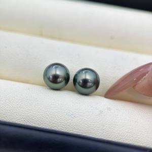 Perles de Tahiti vert paon 9-10 mm parfaitement rondes, perles en vrac, haute brillance, couleur naturelle - Product Image 5