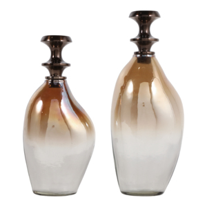 Vaso in vetro curvo con coperchio in metallo per decorazioni per la casa, soggiorno, camera da letto, ufficio, tavolo - Product Image 1