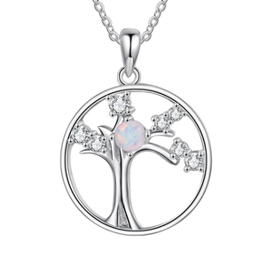 Collar con Colgante de Árbol de la Vida en Plata de Ley 925 con Baño de Rodio y Ópalo, Joyería de Moda para Mujer, Regalo - Product Image 1