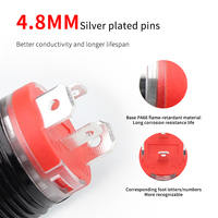 Saklar Tombol Tekan Logam Hitam 16/19/22mm 20A Arus Tinggi Diameter Pemasangan Tahan Air IP67 Saklar Tombol LED
