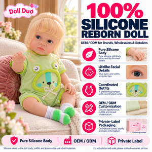 Doll Duo Custom 18 inch Full Body Silicone Reborn <b>Baby</b> Doll Blonde Green Frog Romper Personalized <b>Christmas</b> Gift for Kids - Product Image 1