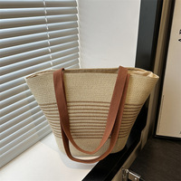 Nouveau Sac Fourre-tout Rayé Grande Capacité pour Femme, Sac Seau, Sac Tressé, Sac à Main Porté Épaule, Collection Été 2026