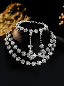 Conjunto de Joyería Nupcial Kardiya, Elegante y Moderno, con Zirconias Brillantes en Forma de Flor, para Bodas y Eventos Nocturnos, Cadenas de Aleación de Acero Titanio - Product Image 1