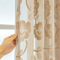 Voilage Jacquard Floral Pivoine Marron Café à Œillets, Rideau en Voile Polyester pour Chambre, Salon, Balcon