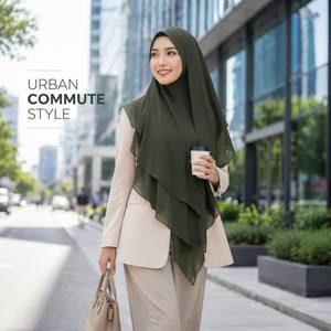 Nuovo Khimar 2026 a Due Strati Davanti e Tre Strati Dietro in Chiffon Fluido, Vestibilità Comoda e Copertura Totale |   Hijab Istantaneo One Piece, Khimar <span class=keywords><strong>da</strong></span> Preghiera per Donne - Product Image 4