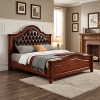 Lit en bois massif de style américain avec sommier à lattes en cuir véritable, démontable, capitonné, style colonne romaine pour chambre à coucher