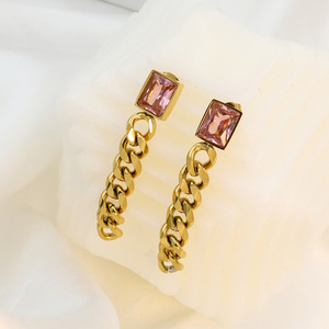 Fashion Stud Earrings Gold Chain Tassel Square Zircon Geometric Design Party Jewelry - Product Image 3