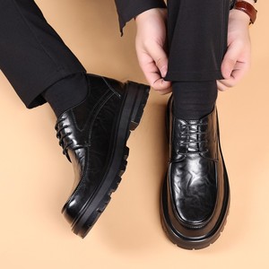 Chaussures Oxford habillées en cuir véritable pour hommes, style décontracté, avec grain froissé fait main, rehaussantes et robustes, collection 2026 - Product Image 4