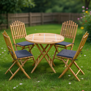 Set da Pranzo per Esterni in Bambù, 4 Posti, Pieghevole, Arredamento da Giardino in Stile Rustico - Product Image 2