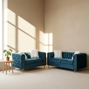 Modern Modular Extendable Tufted Velvet <b>Sofa</b> Set in Teal with <b>Gold</b> Legs Durable & Eco-Friendly for Living Room - Product Image 3