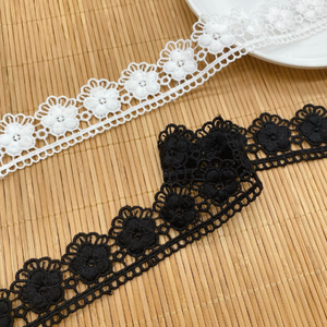 Прямые продажи с фабрики, Водорастворимая кружевная ткань в швейцарском стиле с одним боковым штрих-кодом, простое цветочное кружево для свадебных платьев, полое - Product Image 3