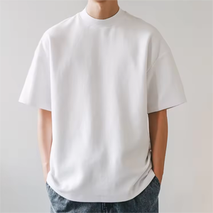 เสื้อยืดคอกลมหนาคุณภาพสูง ผ้าฝ้ายทรงโอเวอร์ไซส์ สีขาวล้วน เสื้อยืดทรงบ็อกซี่ หนักแน่น ผู้ผลิตเสื้อยืดคอเต่าสำหรับผู้ชาย - Product Image 3
