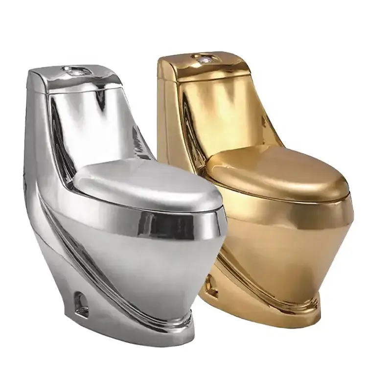 Çok renkli banyo uzatılmış beyaz klozet altın tek parça Wc tuvalet koltuk