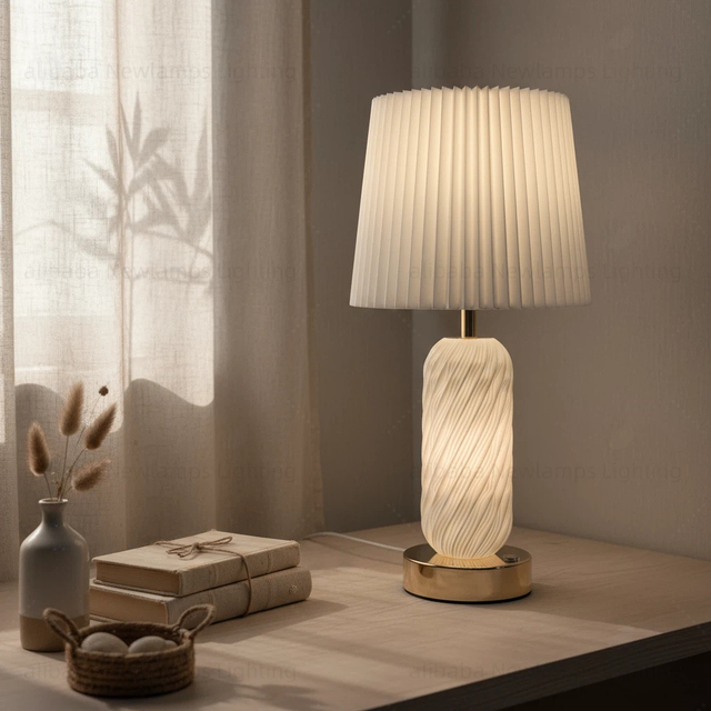 Modern Minimalist Iron Eco-Friendly AC E26 LED Pleated Nordic Style Table Lamp for Bedroom Living Room Decor