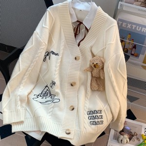 Mignon ours col en v Cardigan <span class=keywords><strong>pull</strong></span> pour femmes automne-hiver ample épaissi grande taille <span class=keywords><strong>pull</strong></span> brodé paresseux tricot <span class=keywords><strong>manteau</strong></span> - Product Image 6