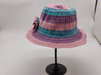 Topi Bucket Anak Perempuan Bahan Polyester Lipit Pita, Topi Musim Panas dengan Hiasan Bunga Roset untuk Aktivitas Luar Ruangan Kasual