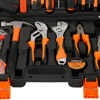 Kit d'outils manuels de bricolage pour la maison, en acier au carbone, comprenant marteau, tournevis, couteau utilitaire, clé à molette, avec mallette rigide, outils de réparation domestique OEM