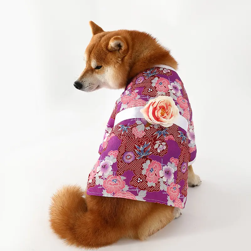 2024 Cross-Border New Pet Clothing Wholesale Floral Bow Dog Kimono Hat Suit for Dogs