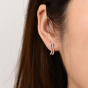 Rose Gold Plated Huggie <b>Earrings</b> With <b>Crystal</b> Rhinestones Women's Trendy <b>Studs</b> - Product Image 1