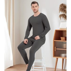 Conjunto de Ropa Interior Térmica para Hombre al por Mayor, Camiseta de Manga Larga y Calzoncillos Largos Cálidos de Color Sólido, Fibra de Bambú y Algodón - Product Image 3