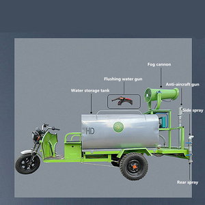Carreta pulverizadora verde de tres ruedas con tanque de agua, cañón pulverizador y bomba para uso agrícola - Product Image 4