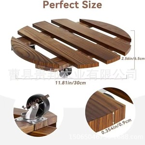 Solid Wood Mobile Plant <b>Stand</b> Round With Casters Carbonized Wood Tray Wooden Flower <b>Pot</b> Floor Seat 11.81in/30cm - Product Image 1