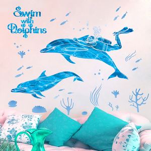 Personnalisé Mignon Dessin Animé <span class=keywords><strong>Dauphin</strong></span> <span class=keywords><strong>Stickers</strong></span> Muraux <span class=keywords><strong>pour</strong></span> Chambre des Enfants Chambre Décoration De <span class=keywords><strong>Salle</strong></span> De <span class=keywords><strong>Bain</strong></span> PVC Vinyle Décor Étanche Autocollants - Product Image 5