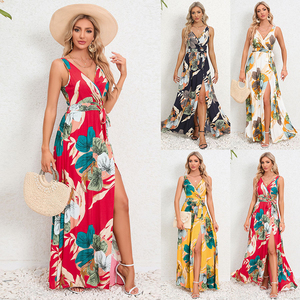 TONGYANG Women Bohemia scollo a v senza maniche stampa etnica Beach Boho abito <span class=keywords><strong>lungo</strong></span> Retro Hippie Boho Dress - Product Image 5