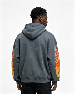 Sudadera con capucha personalizada Flame para hombre, estilo vintage, con gráfico, con cremallera, holgada, estilo streetwear, esencial. - Product Image 2