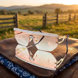 <b>Rimless</b> Rectangle Shield <b>Sunglasses</b> Anti-Reflective Gradient Lenses Gold Frame Tiger Logo UV Protection Unisex Adult - Product Image 1