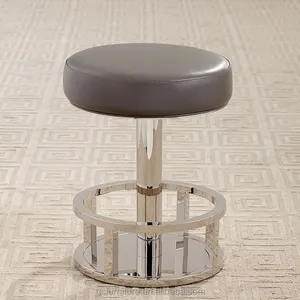 Leather Upholstered High Stools Bar Stools Chair Adjustable Stainless Steel Modern Contemporary Made in China 1 Set