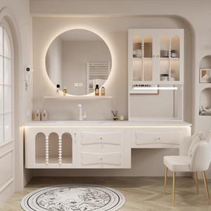 Mueble de Baño con <span class=keywords><strong>Lavabo</strong></span> Doble de Diseño Italiano, Acabado Brillante en <span class=keywords><strong>Rosa</strong></span>/Blanco, Espejo LED Inteligente, Nuevo de Fábrica - Product Image 2