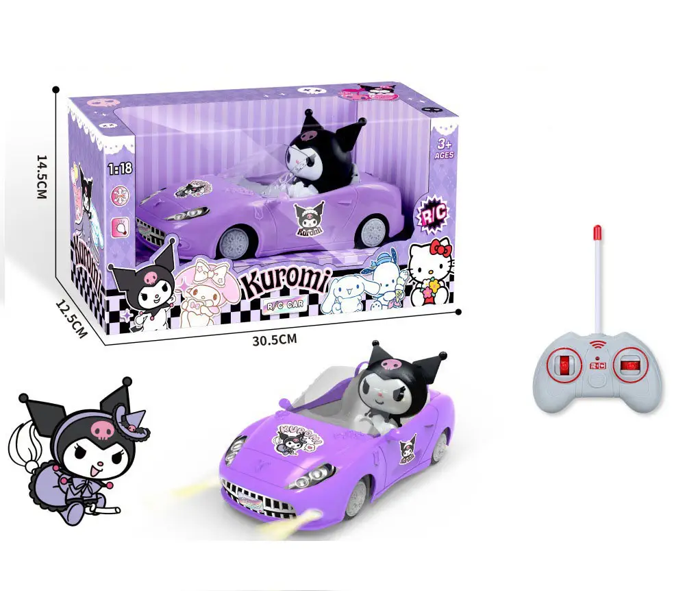 BoTu venta al por mayor coche de juguete kuromi de dibujos animados con luz Kawaii Mini Melody 1:18 coche de juguete con control remoto para niños juguetes de desarrollo