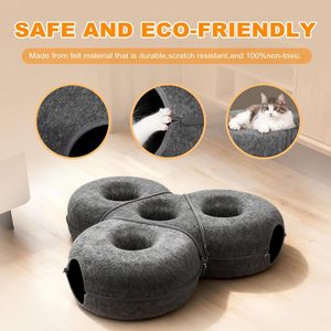 <span class=keywords><strong>Cat</strong></span> <span class=keywords><strong>Cave</strong></span> & Tunnel Bed for Large Cats Round Shape Removable Felt Pet Bed Triangular Donut, Scratch-Resistant - Product Image 3