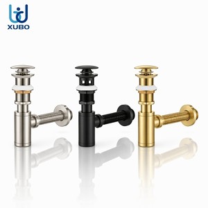 Kit de desagüe de latón para lavabo <span class=keywords><strong>con</strong></span> sifón redondo G 1 1/4, desagüe de lavabo tipo pop-up <span class=keywords><strong>con</strong></span> tubería flexible corrugada rígida, roseta de pared y sistema antiolores - Product Image 2