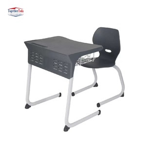 Ensemble bureau et chaise pour étudiants avec pieds en métal, siège en plastique durable, bureau avec porte-livres intégré, structure robuste pour salles de classe - Product Image 4