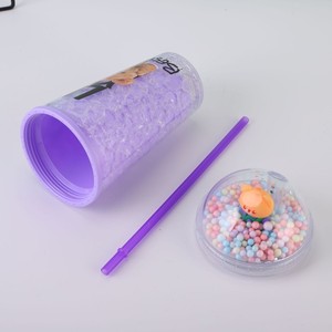 450ml Cool Skateboard Bear Print Double Wall Blue <b>Plastic</b> Tumbler with Straw Dome Lid Pastel Pom Pom Beads & Mini Bear Figurine - Product Image 6
