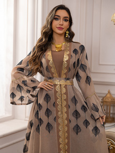 Élégante Tenue Islamique: Robes Marocaines Caftan pour Femme, Brodé, Manches Cloche, Abaya Musulmane, Ensemble 2 Pièces avec <span class=keywords><strong>Ceinture</strong></span> - Product Image 3
