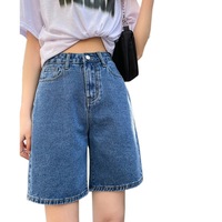Shorts en jean décontractés taille haute coupe trapèze pour femme, été, fins, style capri, grandes tailles, amples, jambe droite, jambe large, pantalon cinq-quarts