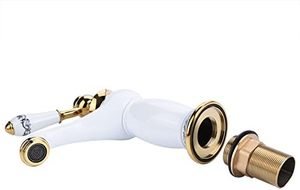 Grifo de cerámica de cuello largo de latón antiguo, grifo mezclador Vintage de porcelana azul/blanca con montaje de un solo orificio para lavabo de baño - Product Image 3