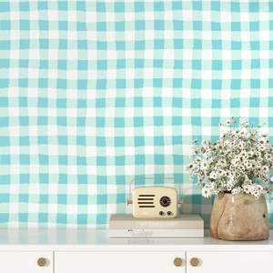 Personalizable Boho Buffalo Plaid Autoadhesivo Peel & Stick Wallpaper Neutral Farmhouse Acuarela Papel de Contacto para la decoración del hogar - Product Image 1